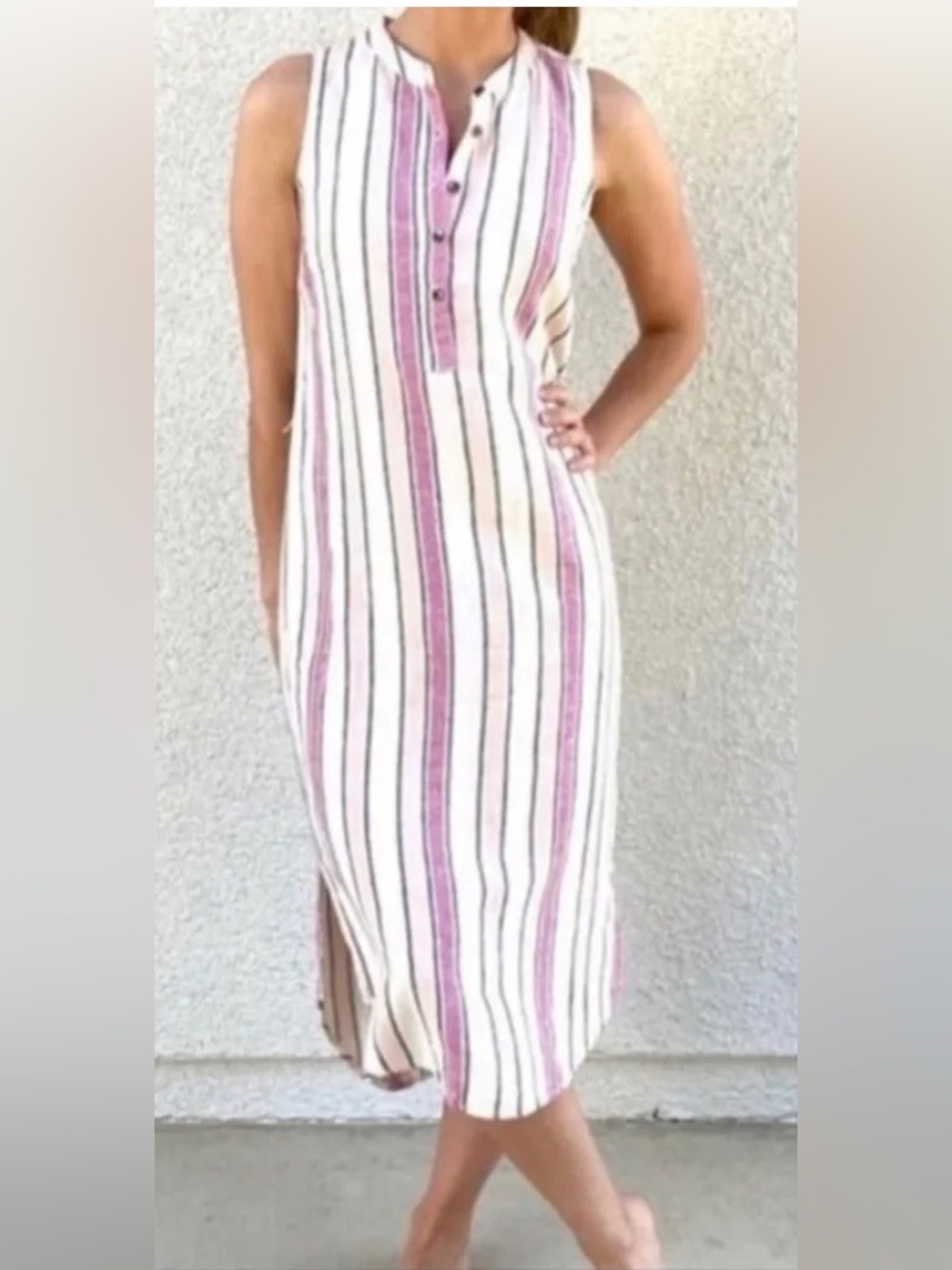SPLENDID Picnic Stripe Linen Sleeveless Midi Dress